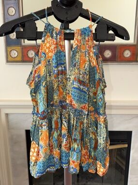 NWT Rachel Zoe Patchwork Ornate Boho Peplum Halter Top